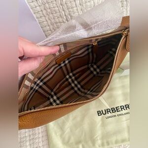 Burberry All Soft Large Tan Sling Half Moon Crescent Crossbody Bum Bag, NWT